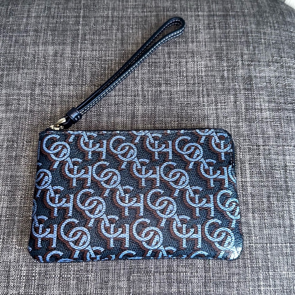 COACH Monogram Print Corner Zip Wristlet in Navy - Picture 1 of 13